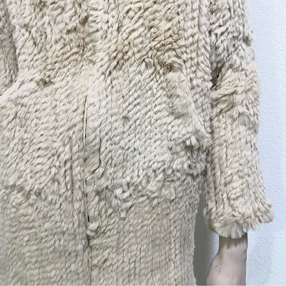 ADRIENNE LANDAU Real Rabbit Fur Beige Mid-length Full Zip Hooded Coat Size S - Picture 6 of 16